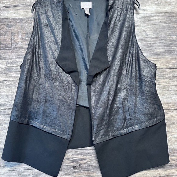 Chico's Black Metallic Vest Womens Size 2 - Picture 1 of 10
